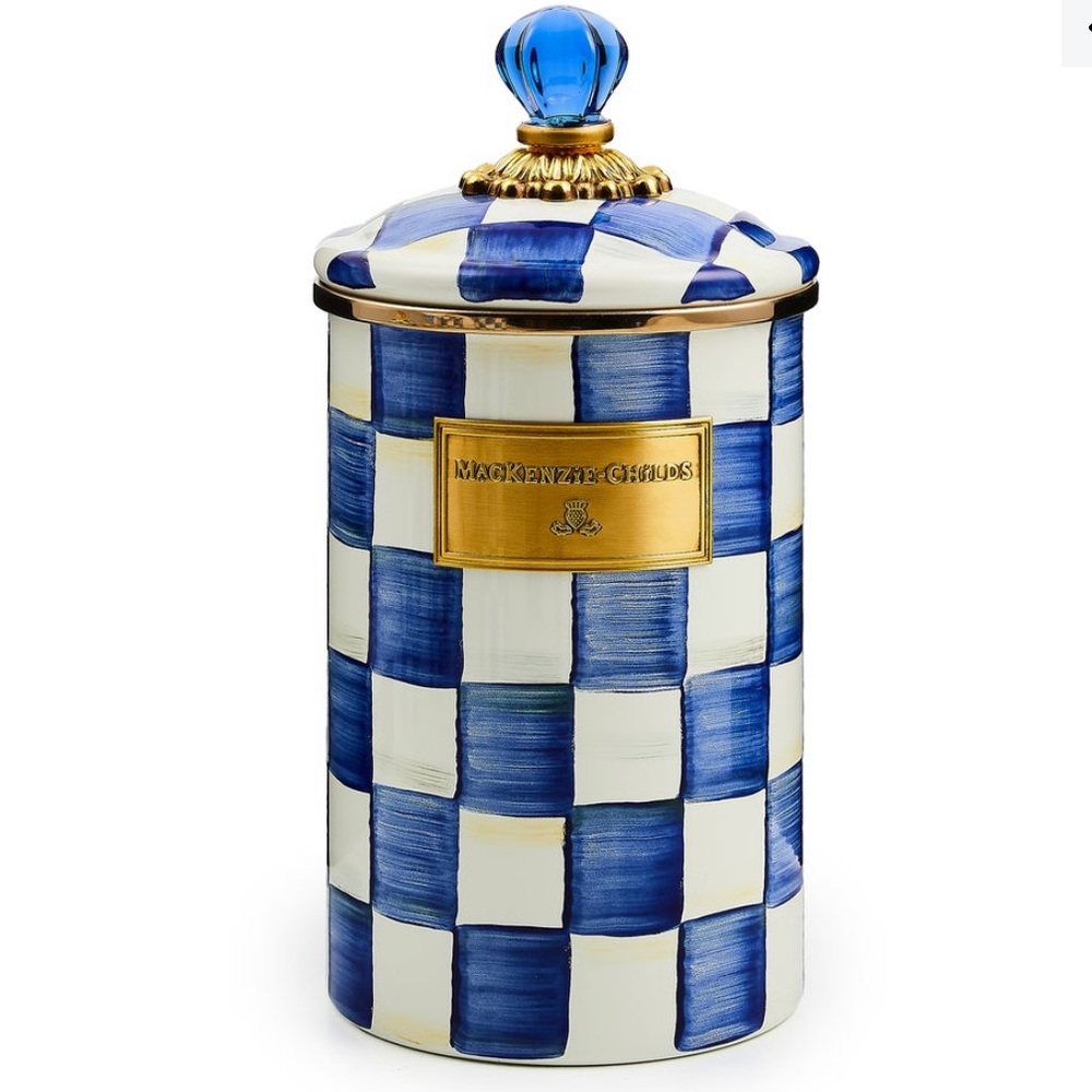 MacKenzie-Childs NWOT Blue and White Royal Check Large Canister